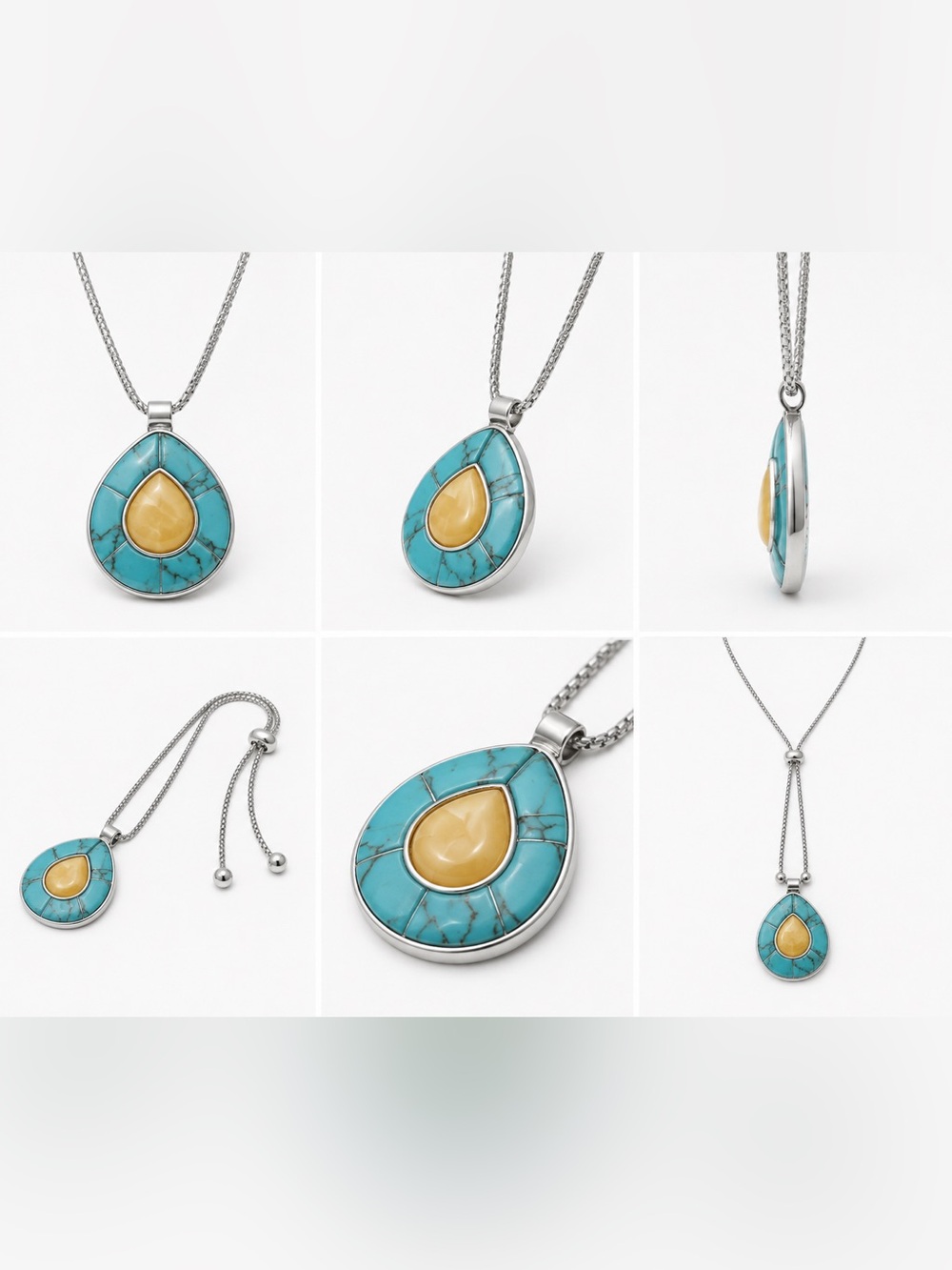 Turquoise and Honey Teardrop Pendant Necklace - Women Jewelry